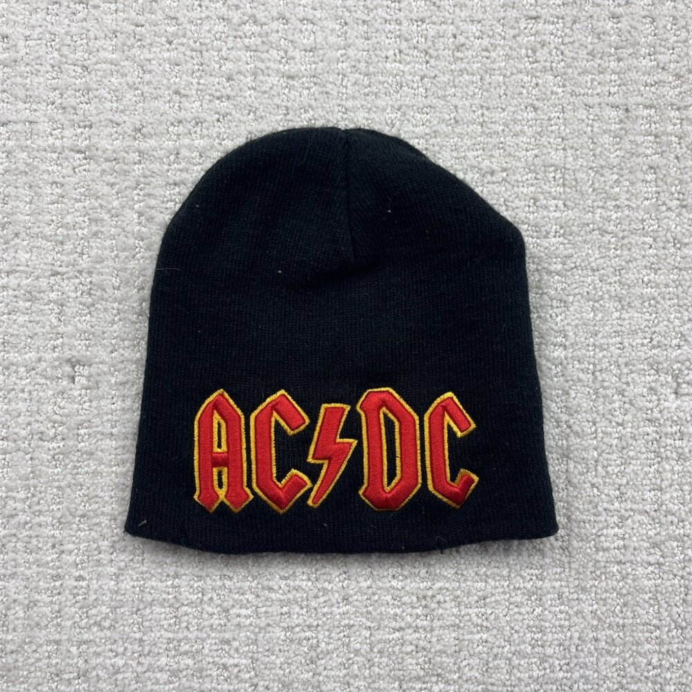 Y2K AC DC Beanie Winter Ski / Snowboard Skater Rock Black Spell out Logo